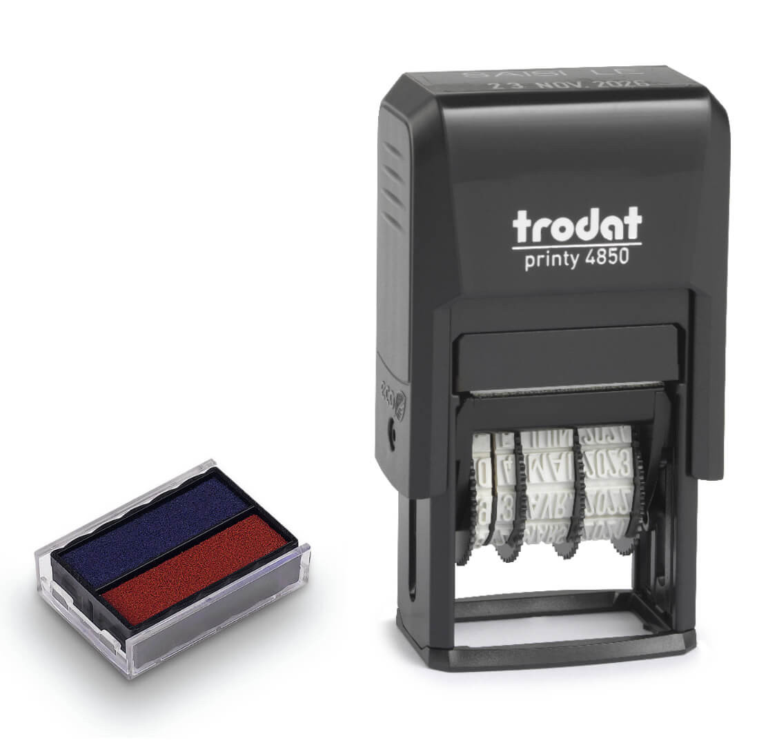 Tampon Auto-encreur Trodat Printy 4850/L2 – Texte PAGADO, Marquage 25x3,8 Mm, Encre Bicolore Bleu-rouge