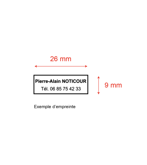 Tampon Personnalisé porte-clés 4910TA, 26x9mm, 2 lignes
