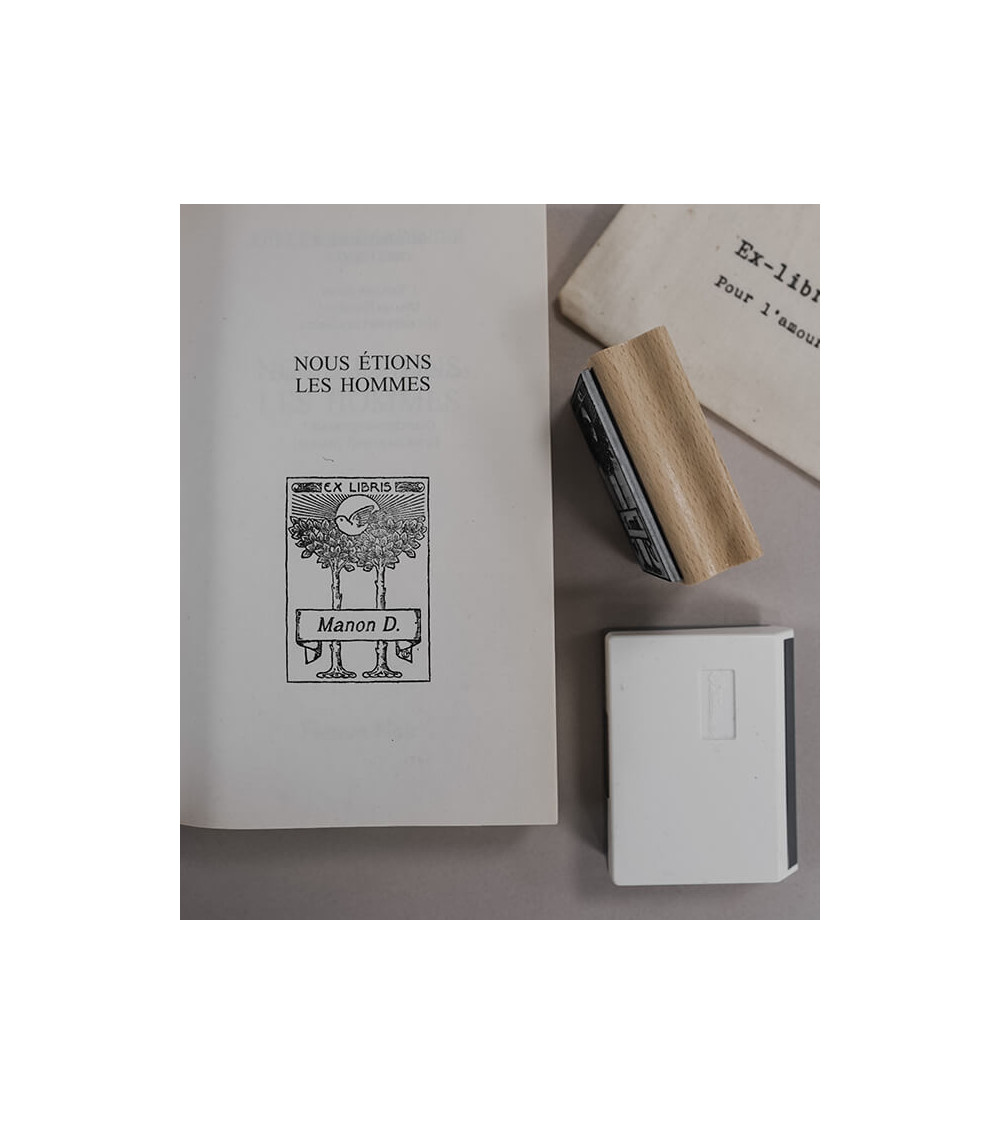 Tampon en Bois Ex-libris "Printemps" livre tamponné