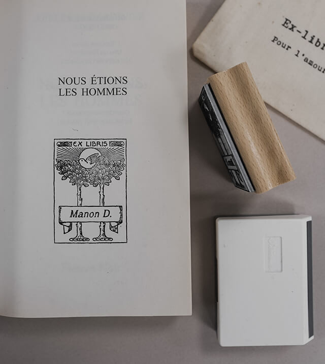 Tampon en Bois Ex-libris "Printemps" livre tamponné