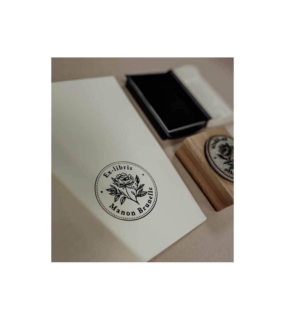 Tampon en Bois Ex-libris "Pivoine"