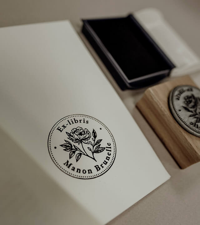 Tampon en Bois Ex-libris "Pivoine"