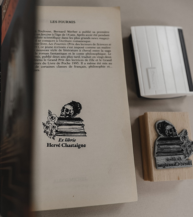 Tampon en Bois Ex-libris "Crâne"
