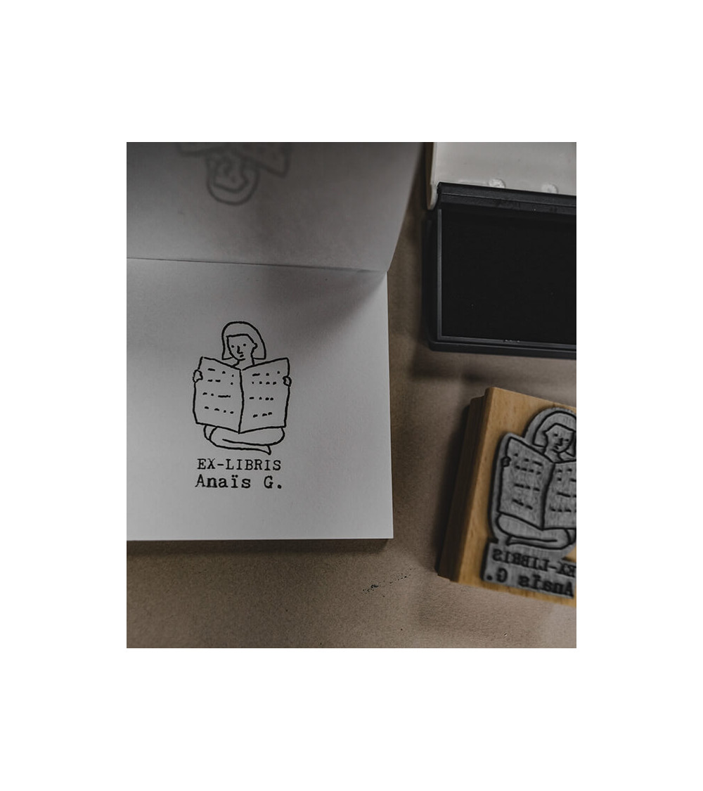 Tampon en Bois Ex-libris "Liseuse"