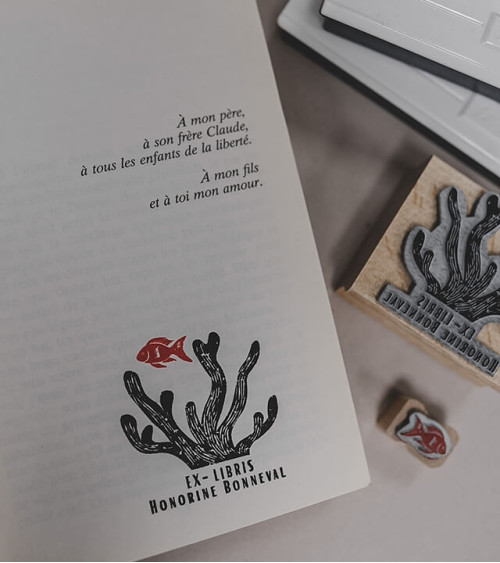 Tampon en Bois Ex-libris "Corail"