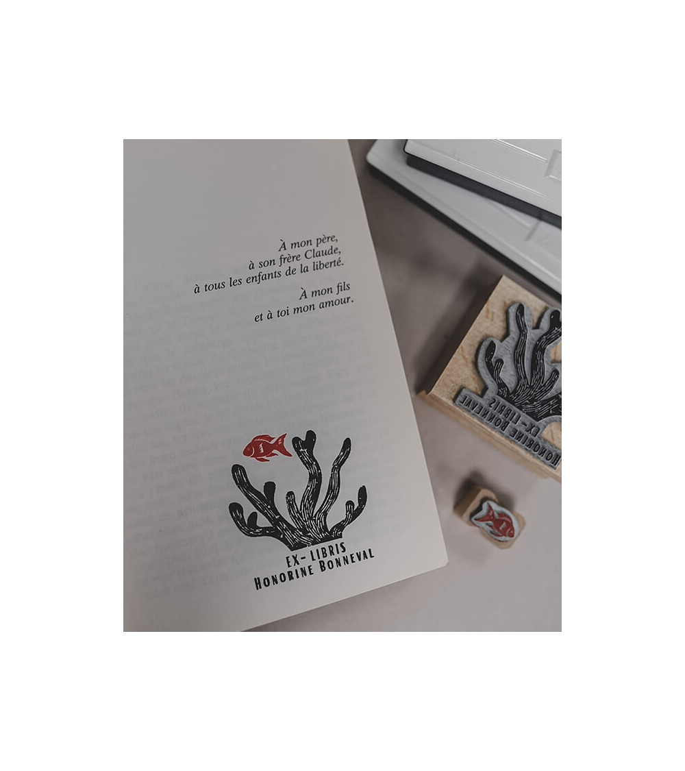 Tampon en Bois Ex-libris "Corail"