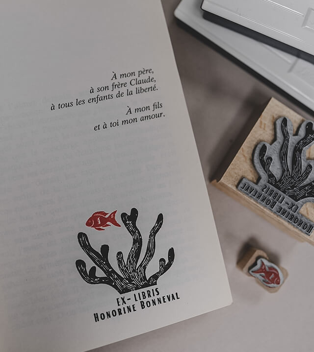 Tampon en Bois Ex-libris "Corail"