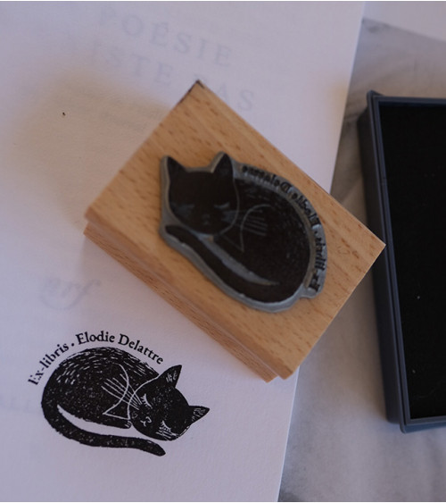 Tampon en Bois Ex-libris "Chat"