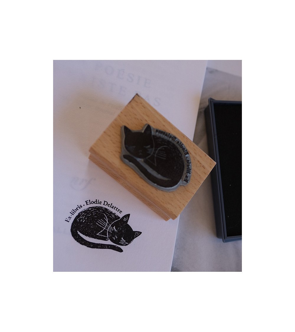 Tampon en Bois Ex-libris "Chat"