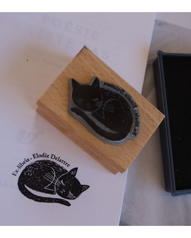 Tampon en Bois Ex-libris "Chat"
