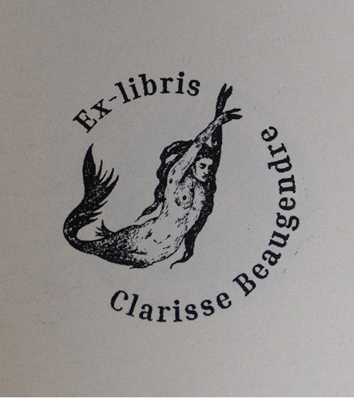 Tampon Bois ex-libris modèle "Sirène"  exemple livré tamponné
