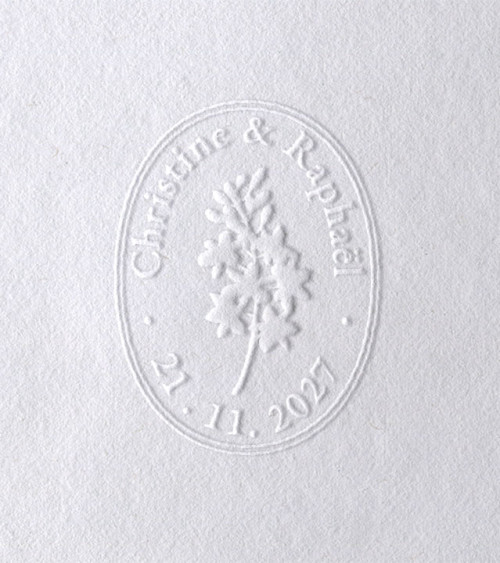Timbre à sec personnalisé avec vos prénoms et la date de votre sur votre Mariage.