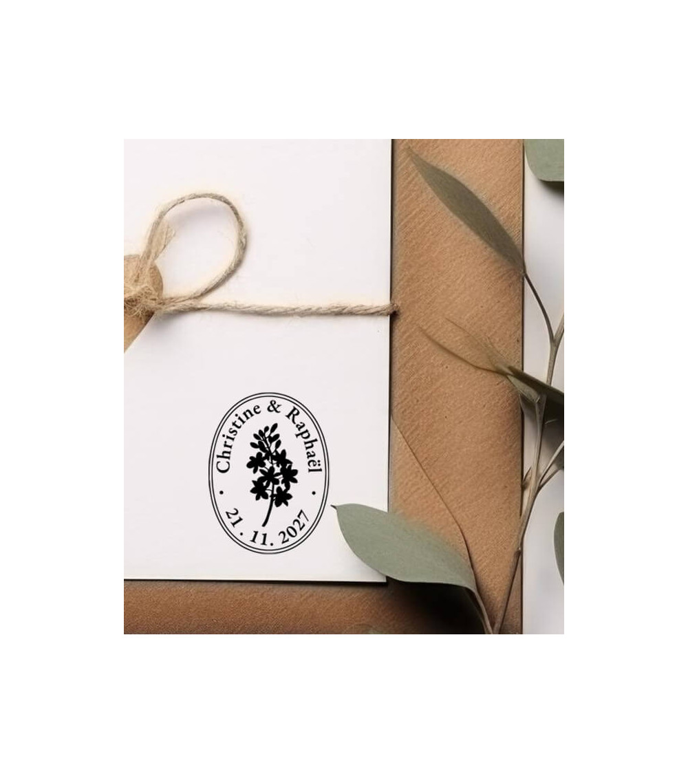 Tampon Mariage personnalisé avec vos prénoms et la date.