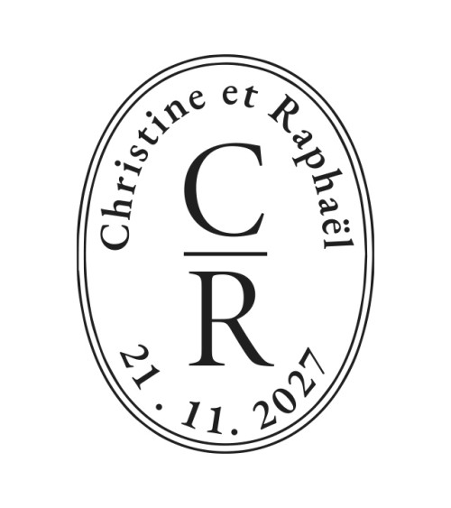 Tampon Mariage avec prénoms et date pour tamponner vos faire-parts et papeterie.