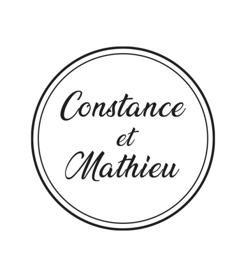 Tampon Mariage rond avec deux prénoms tamponner vos faire-parts et autres supports.