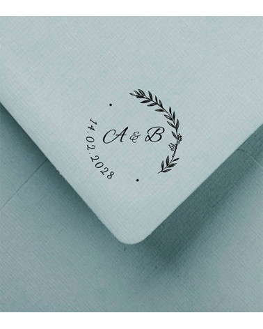 Tampon Mariage Couronne avec initiales et la date.