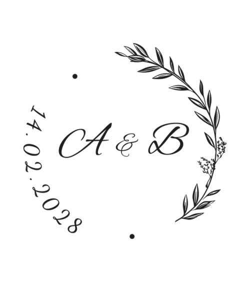 Tampon Mariage Couronne avec initiales et la date.