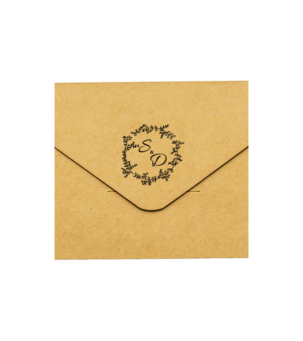 Tampon Mariage Couronne et initiales au centre.