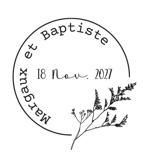 Tampon Mariage personnalisé avec prénoms et date.