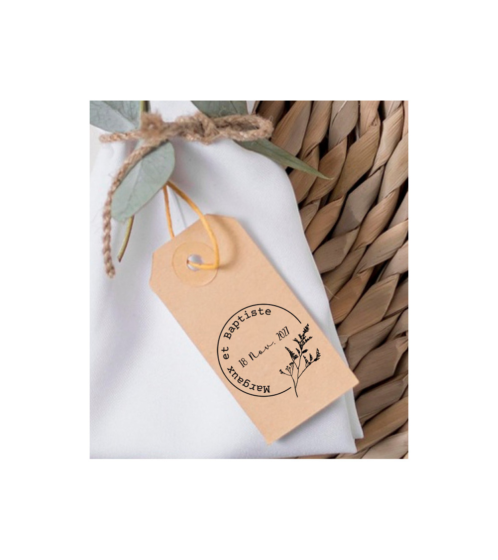 Tampon Mariage personnalisé avec prénoms et date.