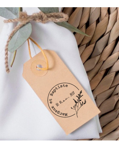 Tampon Mariage personnalisé avec prénoms et date.