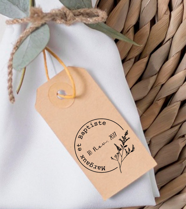 Tampon Mariage personnalisé avec prénoms et date.