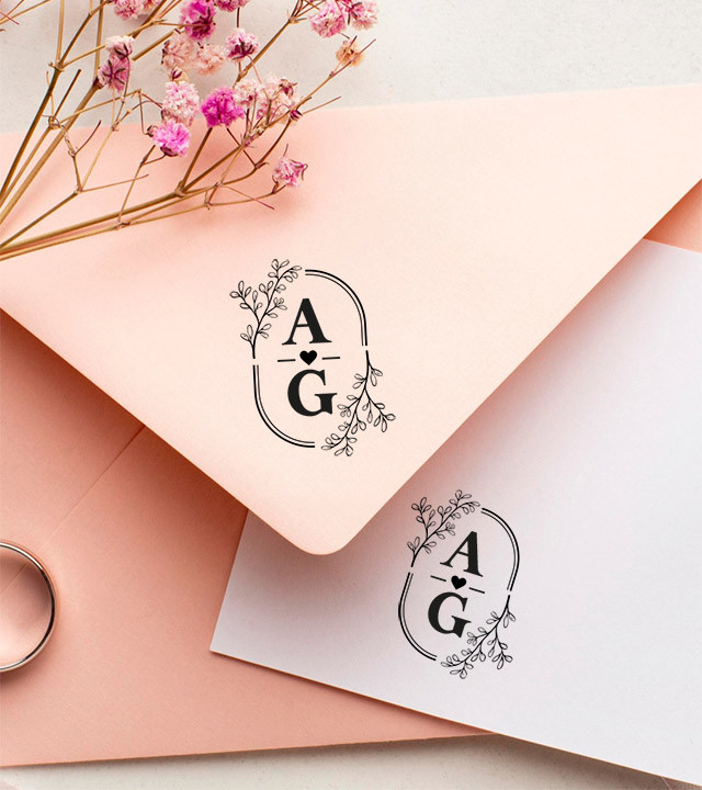 Tampon Mariage personnalisé avec vos Initiales pour des faire parts.