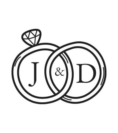 Tampon Mariage personnalisé INITIALES modèle 2 bagues entrelacées.