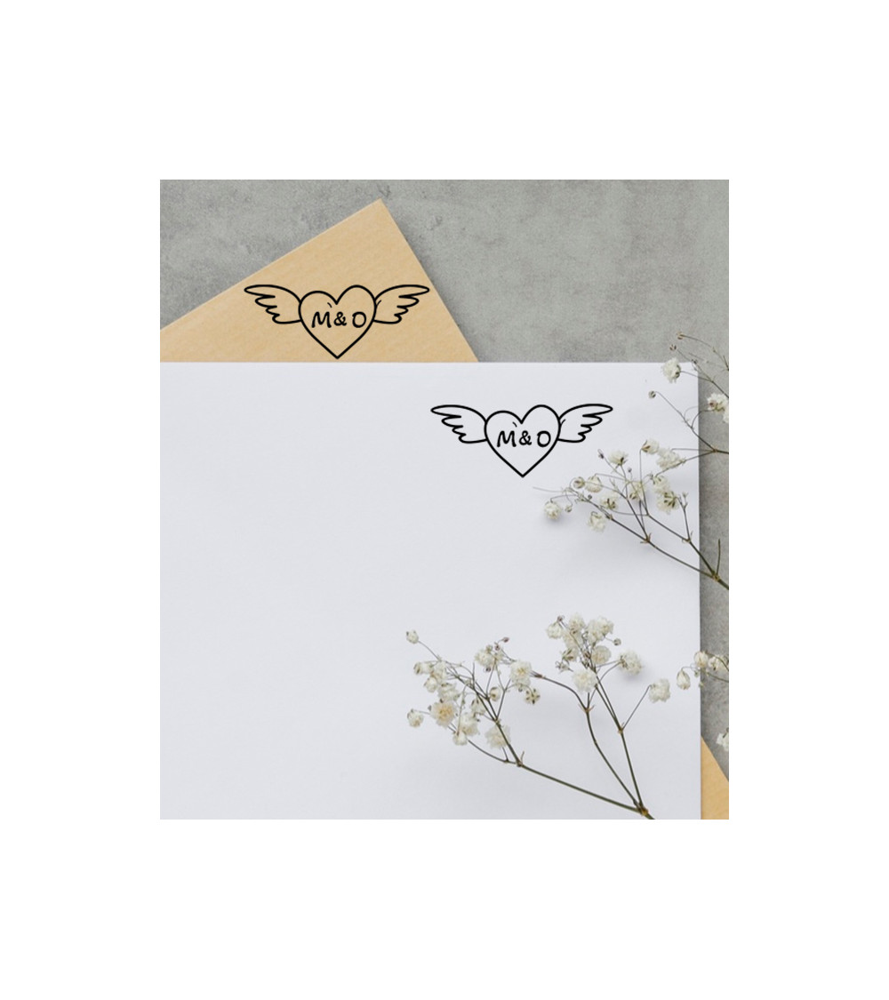 Tampon Mariage cœur volant avec vos initiales.