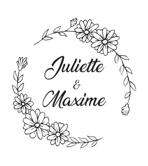 Tampon Mariage Couronne de fleurs avec vos prénoms.
