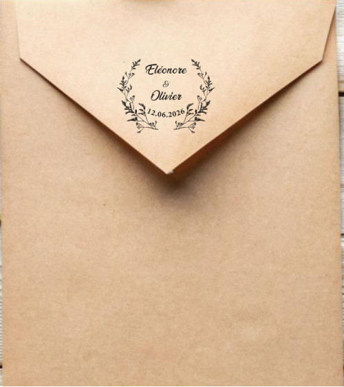 Tampon Mariage personnalisé avec vos prénoms et la date du mariage.