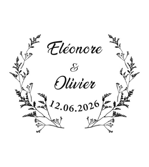 Tampon Mariage personnalisé avec vos prénoms et la date du mariage.
