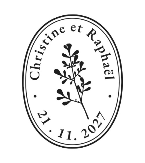 Tampon Mariage personnalisé avec vos prénoms et la date du mariage.