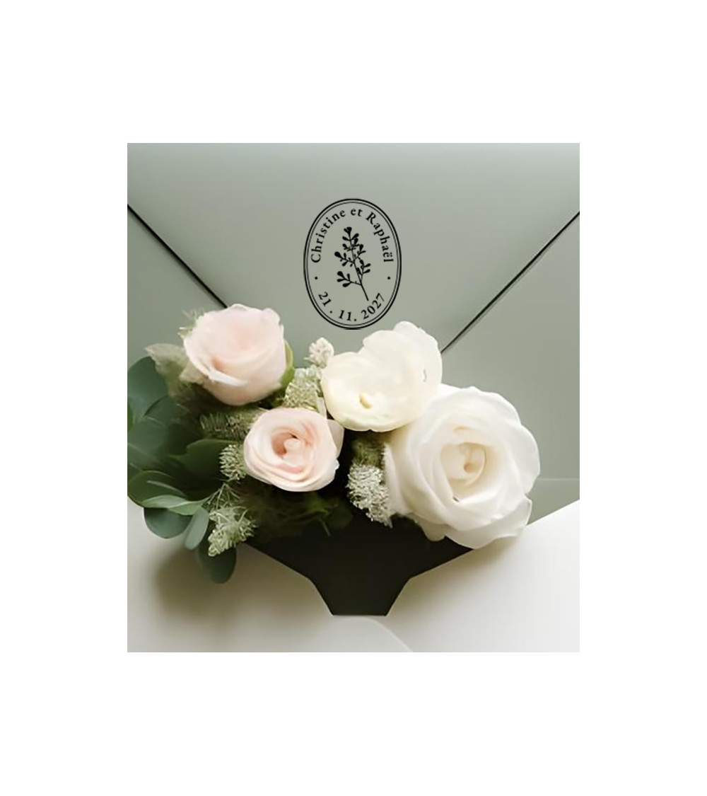 Tampon Mariage personnalisé avec vos prénoms et la date du mariage.