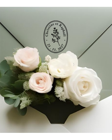 Tampon Mariage personnalisé avec vos prénoms et la date du mariage.