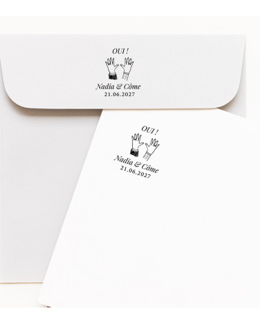 Tampon Mariage personnalisé Prénoms et date.