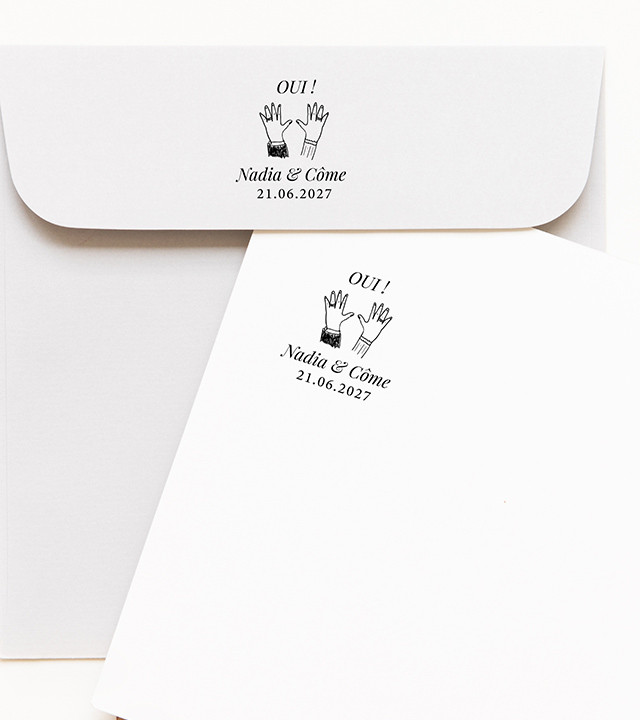 Tampon Mariage personnalisé Prénoms et date.