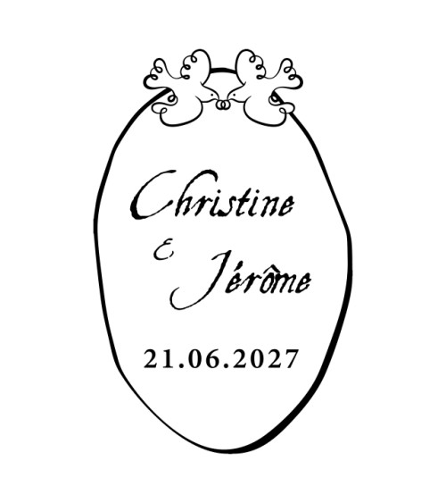 Tampon Mariage personnalisé Prénoms et date.