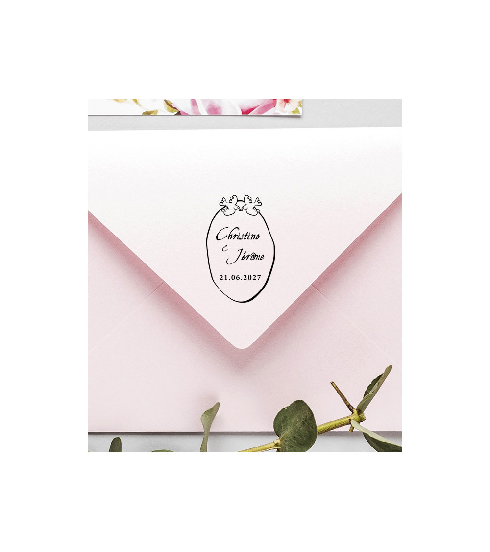 Tampon Mariage personnalisé Prénoms et date.