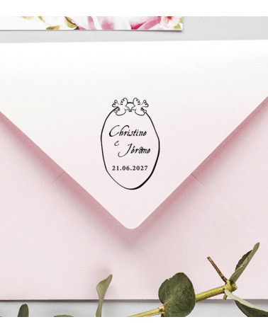 Tampon Mariage personnalisé Prénoms et date.