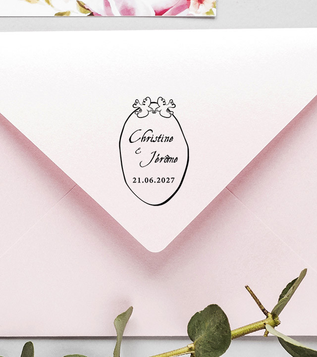 Tampon Mariage personnalisé Prénoms et date.