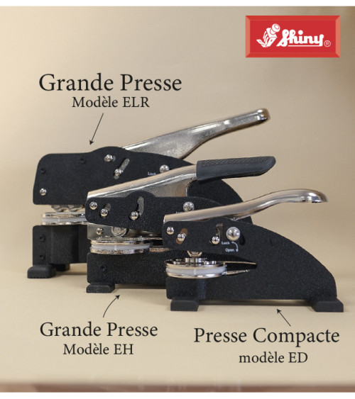 Presse Gaufrer Timbre Sec Shiny modèle ELR. Timbre à sec personnalisé grand modèle. Presse pour gaufrage de papiers de 300g