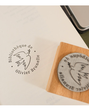 Tampon en Bois Ex-libris "Colombe"