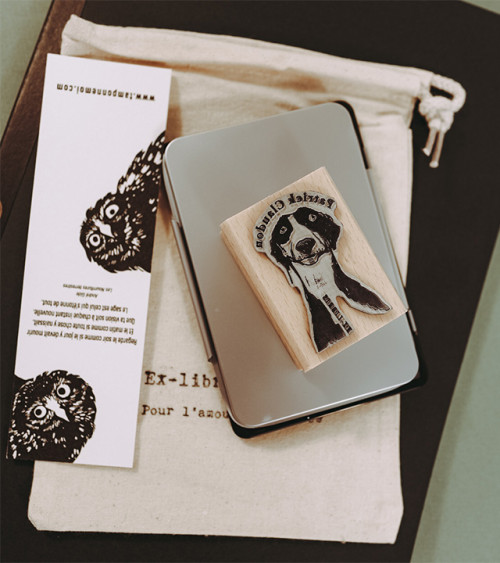 Tampon en Bois Ex-libris "Chien"