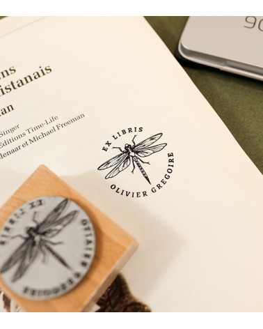 Tampon en Bois Ex-libris "libellule"