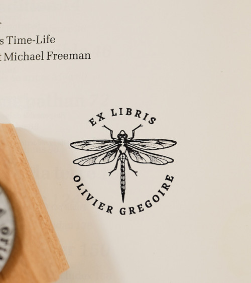 Tampon en Bois Ex-libris "libellule"