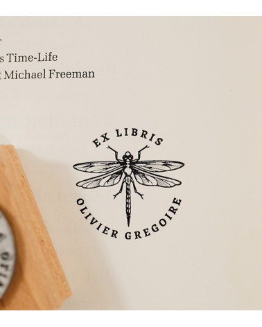 Tampon en Bois Ex-libris "libellule"