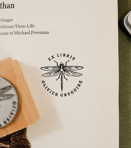 Tampon en Bois Ex-libris "libellule"