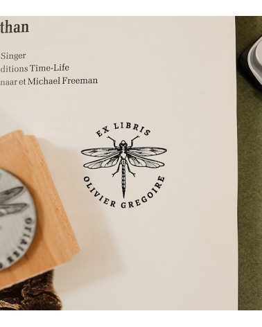 Tampon en Bois Ex-libris "libellule"