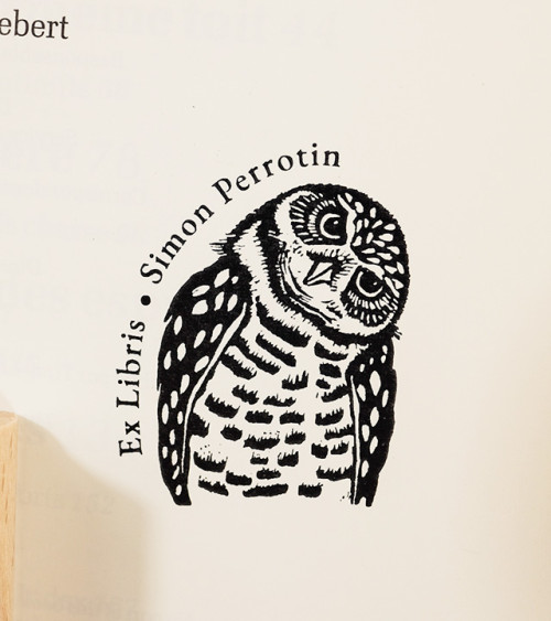 Tampon en Bois Ex-libris "Hibou Plume"